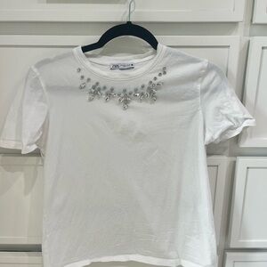 Zara White T-Shirt with Sparkling Accents